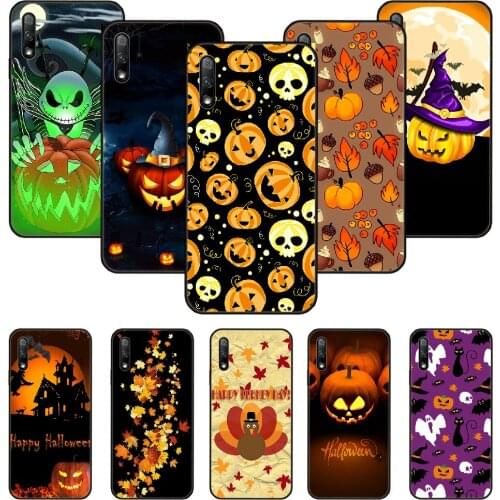Phone Case For Huawei Honor 9X 10 9 20 8X 8A 8S 7X 7A i A Pro Play Lite Black Cover Hoesjes Trend Halloween Cartoon Pumpkin