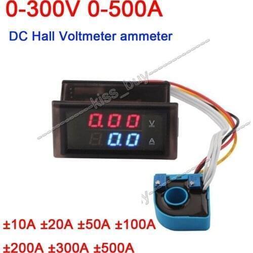 DC 300V 500A Hall Voltmeter ammeter Digital LED Voltage AMP Meter Charge Discharge Current 10A 20A 50A 100A 200A 300A 12V 24V