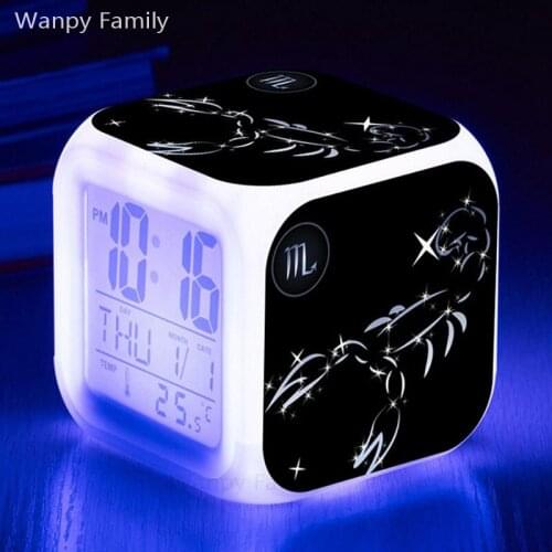Scorpio Alarm Clock 7 Color Changing LED Glowing Digital Alarm Clock Kids Room Desktop Multifunction Touch Flash Watches Clock