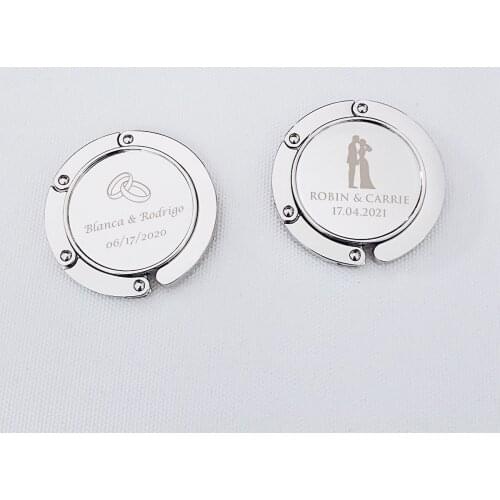 40pcs Personalized Wedding Favor Custom Engraved Metal Handbag Holder Portable Purse Hook Womens bag Hanger Wedding Souvenir