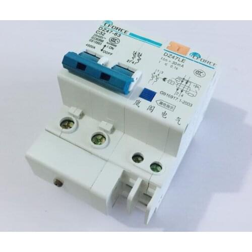 DZ47-63 DZ47LE 2P circuit breaker household Earth Leakage protector 10A 16A 20A 25A 32A 40A 63A