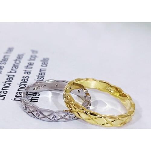 2021 New 925 Silver Ring Simple Diamond Checkered Ring Simple Couple Jewelry Plain Ring Party Jewelry Wedding Bridal Ring