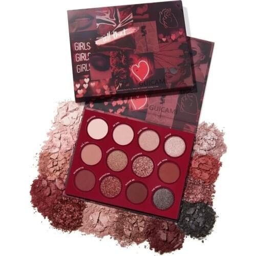Red Brown Highly Pigmented Matte Shimmer and Metallic 12 Colors Eye Shadow Pallet Warm Natural Tone Bronze Eyeshadow