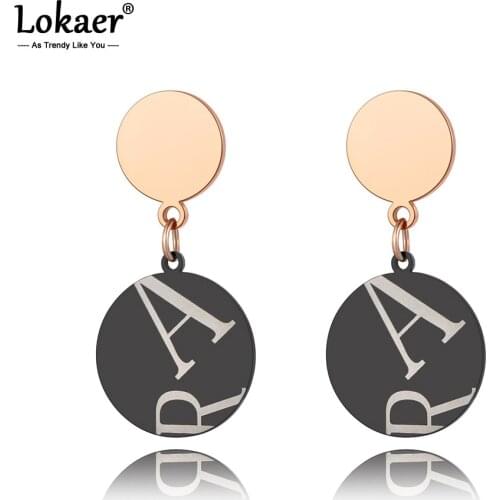 Lokaer Original Design Stainless Steel Double Circle Earrings Jewelry Trendy CZ Crystal Letter Earrings For Women Girls E20169