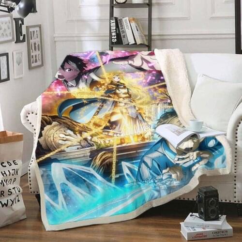 Sword Art Blanket 3D Print Sherpa Blanket on Bed Kids Girl Flower Home Textiles Dreamlike Style 04