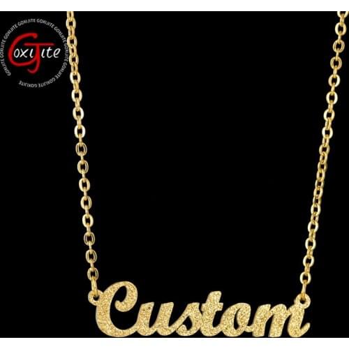 Goxijite Trendy Frosted Name Necklace For Women Stainless Steel Custom Letter Nameplate Necklaces Jewelry For Lover