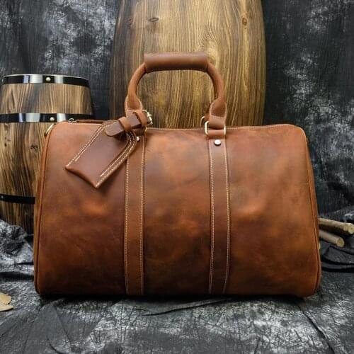 Shoulder Strap One Two Days Short Trip Haul Bag 45 Cm High Quality Genuine Leather Travel Bags Mens Male Handle Bags with