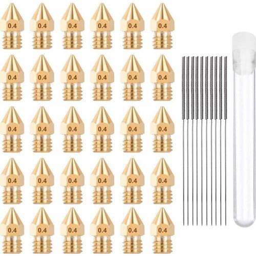 40Pcs 3D Printer Brass Nozzle Cleaning Kit, 30Pcs 0.4mm MK8 Extruder Nozzles+10Pcs Nozzle Cleaning Needles