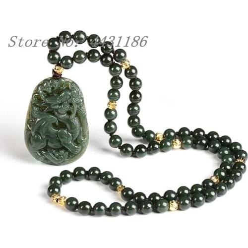 Nephrite Hand Carved Natural Dark Green Jade Exorcise evil spirits China Ancient Lucky God beast Men Pendant
