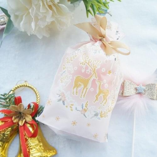 New 23.5*14.5cm 50pcs pink merry christmas elk design bag Cookie Snacks Chocolate Gift party Decoration Plastic Packaging Bags