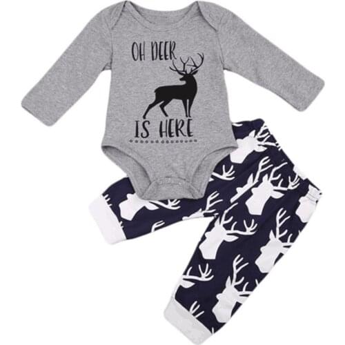 Newborn Baby boys girls clothes 2Pcs Toddle girls clothing Tops Romper Pants Hat OH DEER Letter print Babys set roupa infantil