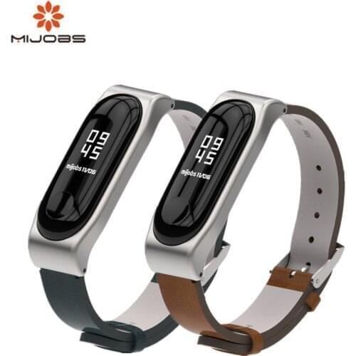 Mijobs Mi band 3 Leather + PU Strap For Xiaomi Mi Band 3 Smart Watch Screwless Bracelet mi band 3 Strap Miband 3 Strap Wrist