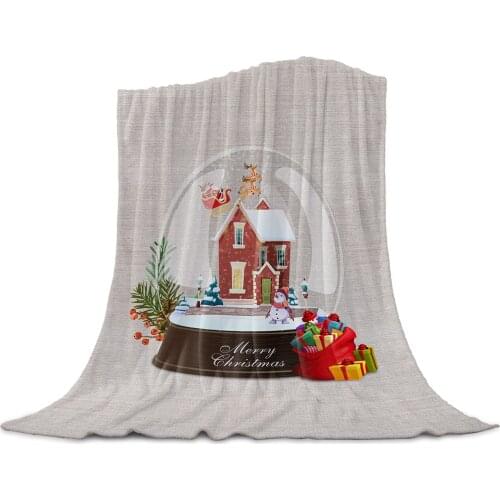 Christmas Gift Elk Snowball Throw Blanket for Sofa Christmas Decoration Bedspread Portable Microfiber Flannel Blanket