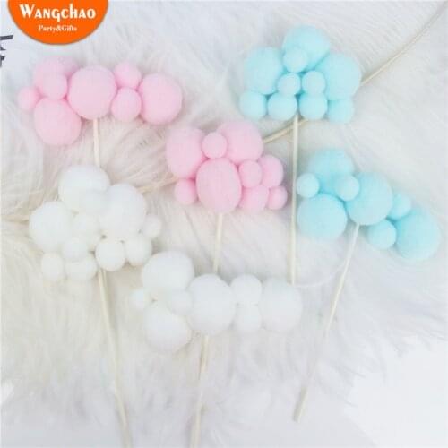 Pink White Blue Cotton Clouds Cake Topper Wedding Princess Happy Birthday Cake Topper Party Supplies Baby Shower Accessories