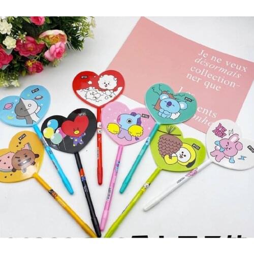 8 Pcs Cute BT Fan Gel Pen Kawaii animal 0.5mm Blue ink Neutral Pen School Office Fountain Pen Stationery kids birthday gift