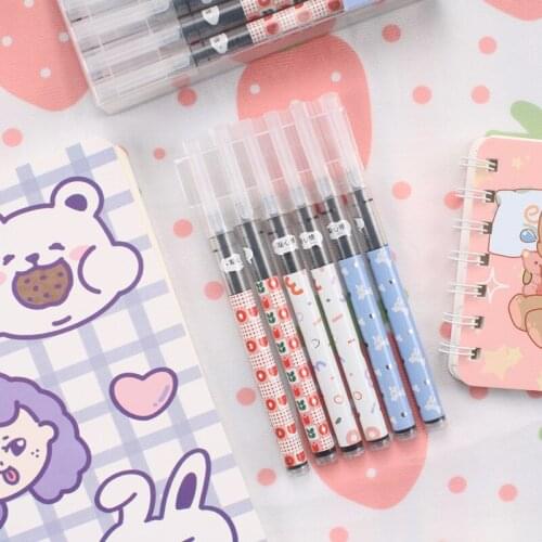 12PC/SET Straight Liquid Rollerball Pen Cute Large-capacity Pen 0.5mm Student Cute Pen Learning Stationery Wholesale Signature