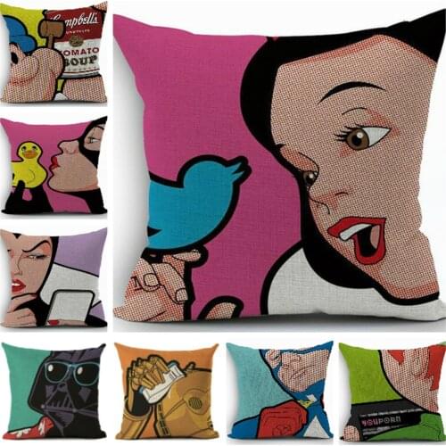 Pop Art Cotton Linen Cushion Cover Decorative Pillows Cover Cushion Case Home Decoration Car Sofa Decor Pillowcase 45x45cm