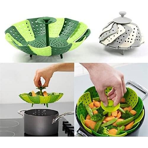Folding Non-scratch Vegetable Steamer Basket, Kitchen Cooking Tool, Green