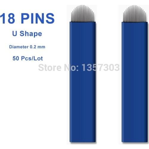 50 PCS 18 Pin U Shape Tattoo Needles Permanent Makeup Eyebrow Embroidery Blade For 3D Microblading Manual Tattoo Pen