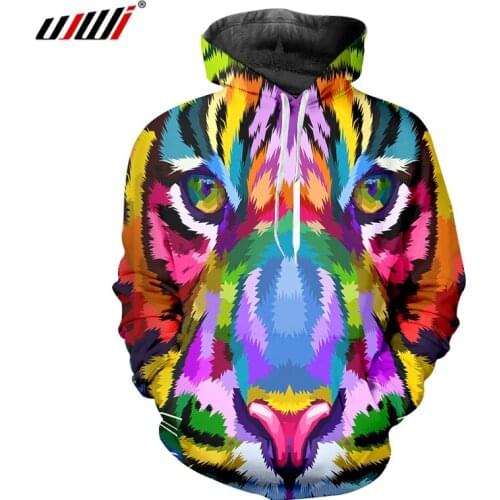 UJWI Colorful Tiger Sweatshirts Personality Men/women Hip Hop Hoodies Pullover Streetwear Fashion 3D Casual Hooded Autumn Winter