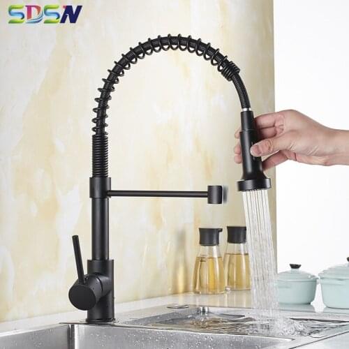 Pull Down Kitchen Faucet SDSN Black Pull Out Kitchen Faucet Solid Brass Spring Kitchen Faucets Quality Copper Black Kitchen Tap