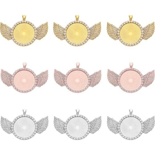 Xinyao 2Pcs Gold Sliver Rose Gold Rhinestone Alloy Tray Jewelry Pendant Base for DIY Jewelry Making