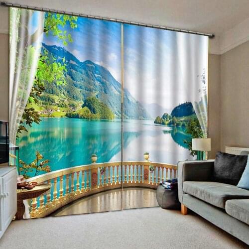 Living room Bedroom Decor 2 Panels HooksWindow Curtains Balcony scenery curtains Blackout curtain