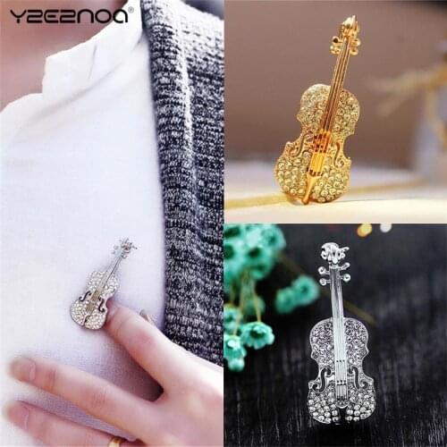 Elegant Brooch Rhinestone Violin Shape Enamel Pin Lapel Pins Clothes Accessories Fashion Jewelry Gifts For Women