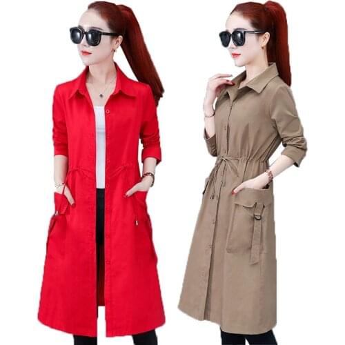 2021 Women Windbreaker Spring Autumn Overcoat Female Long Trench Coat Fashion Slim Coats With Lined And No Lined WindbreakerC833