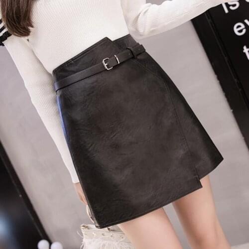 2021 Women Spring Autumn Pu Leather Skirt Short Skirt Female Irregular High Waist PU Skirt Skirts Women LY290