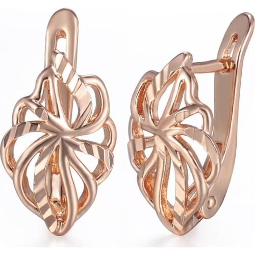 585 Rose Gold Filled Dangle Earrings For Women Flower Shaped Elegant Valentine Gifts Fashion Jewelry Wedding Party LGE164A
