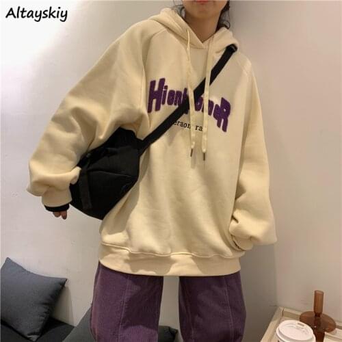 Hoodies Women High Street Letter Ins Harajuku Basic Autumn Couples Streetwear All-match Hooded Daily Korean College Teens Hoodie