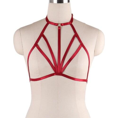 Red Punk Body Harness Underwear Woman Sexy Pastel Goth Harness Cage Bra Harajuku Bra Black Bondage Harness Bra Lingerie
