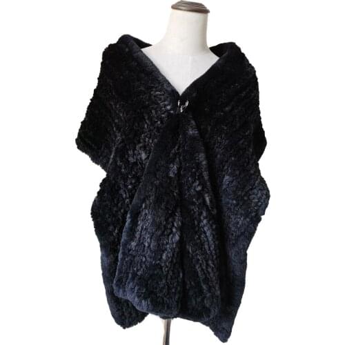 Women Winter Fur Scarf Shawl Wraps Real Rex Rabbit Warm Cape Bride Wedding Party Accessories Double Sides Tight Woven Black