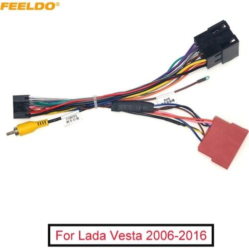 FEELDO 10Set Car Audio Wiring Harness For Lada Vesta Aftermarket 16pin CD/DVD Stereo Installation Wire Adapter