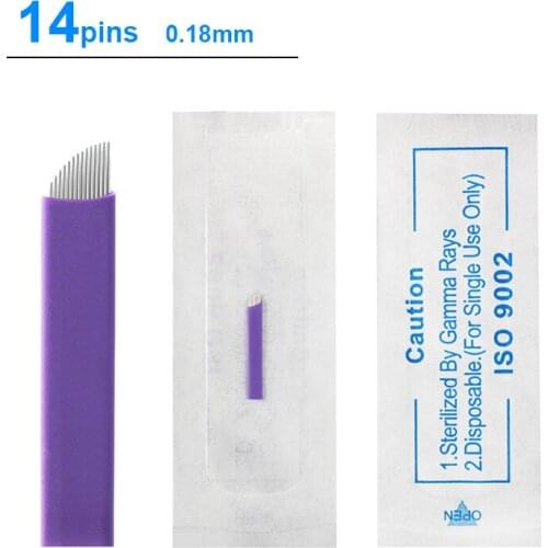 0.18mm 14Pin Permanent Makeup Manual Eyebrow Tattoo Needles Blade For 3D Embroidery Microblading Tattoo Pen Machine-B5