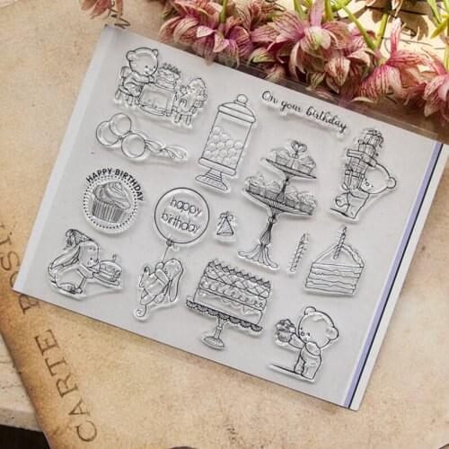 1pc Little Bear Cake Transparent Clear Silicone Stamp Seal DIY Scrapbooking Rubber Stamping Coloring Diary Decoration Reusable