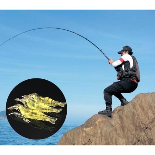 10Pcs Fishing Lures, Soft Shrimp Worm Prawn Bait Artificial Bait with Hooks Glow Luminous Wobblers Bass