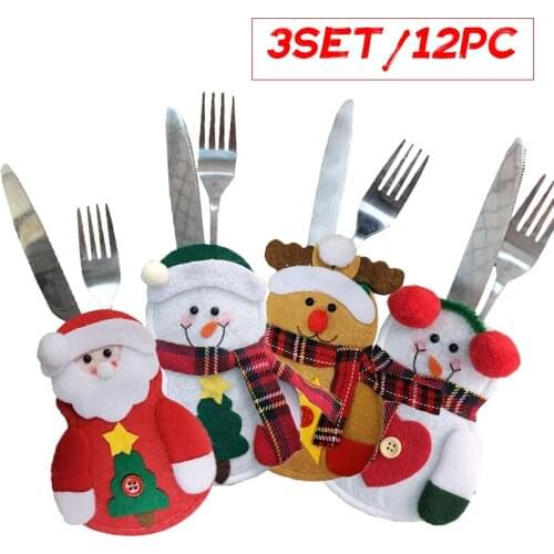 12pcs Christmas Decorations New Year Pocket Fork Knife Cutlery Holder Bag Party gift navidad decor for home table