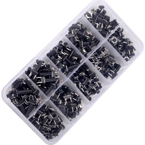 200 pcs 10 Type 6x6mm Light Micro Touch Switch Set Push Button Switch Kit Assortment Set DIY Tool Accessories Keys Tact Switch