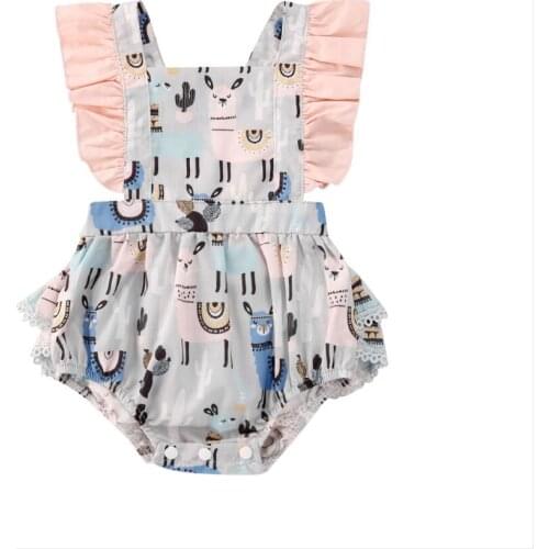 2020 Baby Summer Clothing Newborn Infant Baby Girl Alpaca Ruffle Bodysuit Playsuit Jumpsuit Sleeveless One-Pieces