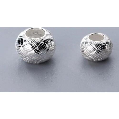 925 Sterling Silver Big Hole Woven Spacer Beads S925 Silver Round Beads Fit Bracelets Hair DIY Jewelry Findings 9.5mm 11.5mm