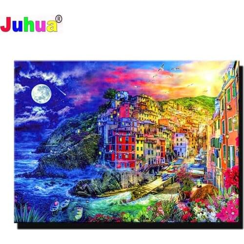 Fantasy TERRE SPLENDOR diamond painting cross stitch Full Square Round diamond embroidery Beautiful Seaside village Crystal