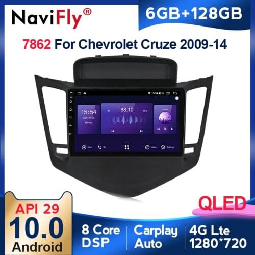 NaviFly 6GB+128GB 8 Core Carplay QLED 1280*720 Android 10.0 Radio GPS Car Muletimedia Player For Chevrolet Cruze J300 2008-2014