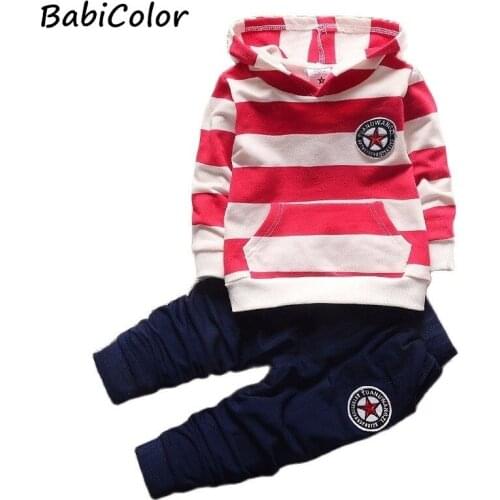 BabiColor Baby Boy Clothing Set Spring Autumn Fashion Cotton Striped Hooded Tops+pants 2pcs Kids Boys Tracksuit