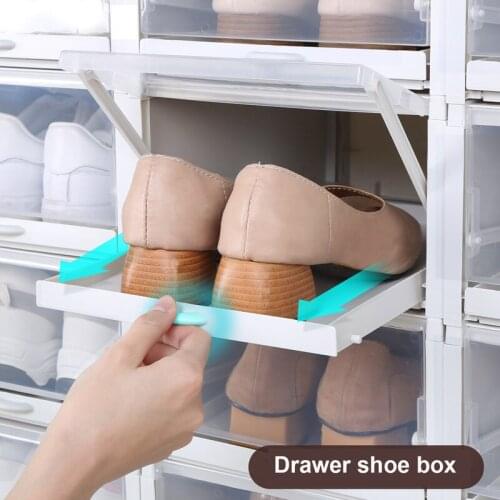 Large Transparent Drawer Shoe Box Household Dust-proof Plastic Mens and Womens Shoe Cabinets Can Stack Sliding Shoe Box