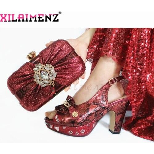 INS New Coming Italian Design African Lady Shoes and Bag to Match Super High Heels Sandals in Wine Color For Wedding