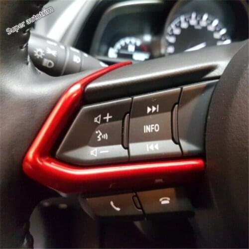 Lapetus Steering Wheel Strip Cover Trim ABS Fit For Mazda 2 Demio 2015 - 2019 Red Matte Carbon Fiber Look / Accessories Interior