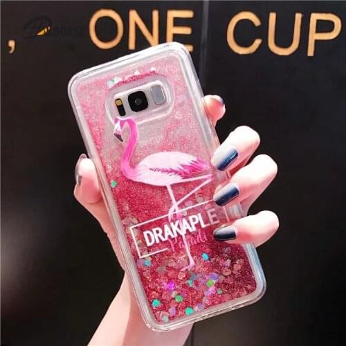 Lovely Flamingo Quicksand Case For Samsung Galaxy S7 edge S8 S9 plus Liquid Glitter Silicone PC Full Cover For Note 8 9 Coque