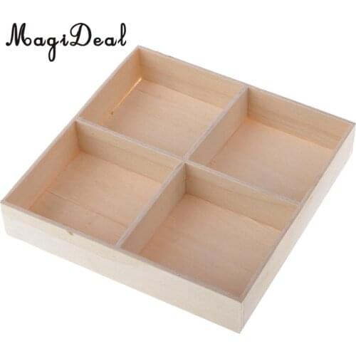 Wooden 4-Grid Storage Box Jewelry Box Flower Pot Succulent Planter Storage